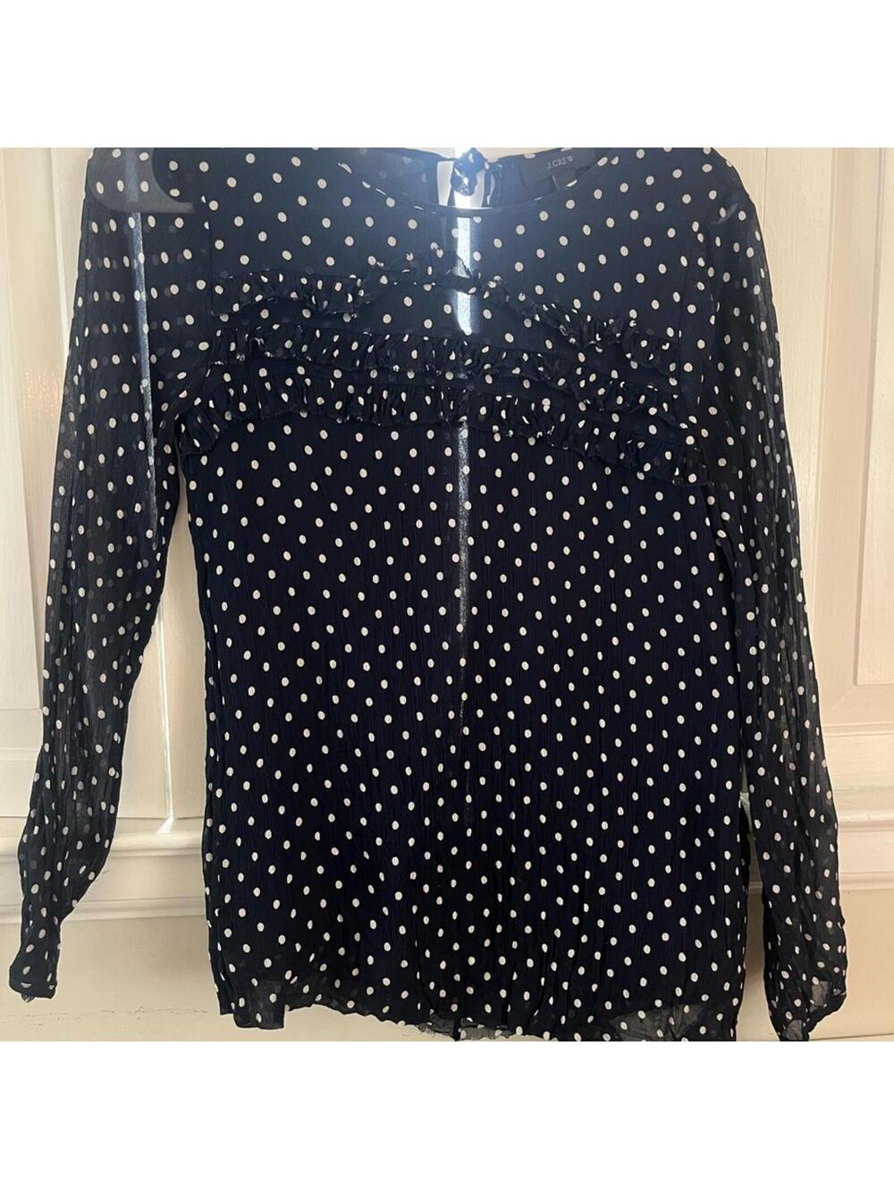 J. Crew Blue Ruffled Blouse with Mandarin Collar